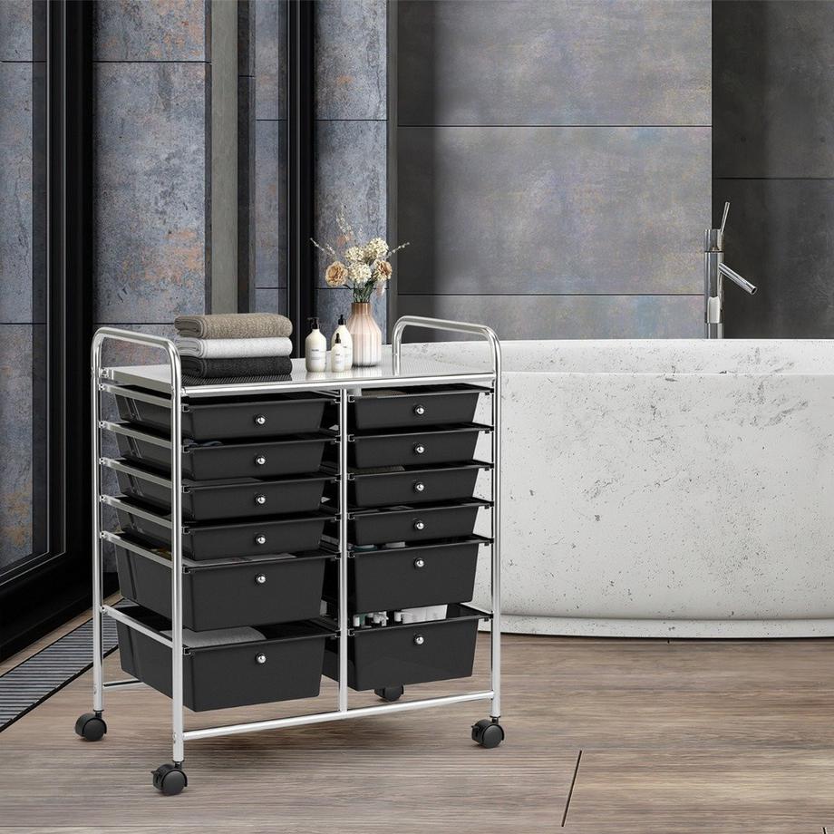 B2X Carrello con 12 cassetti impilabili, struttura in metallo e ripiano  