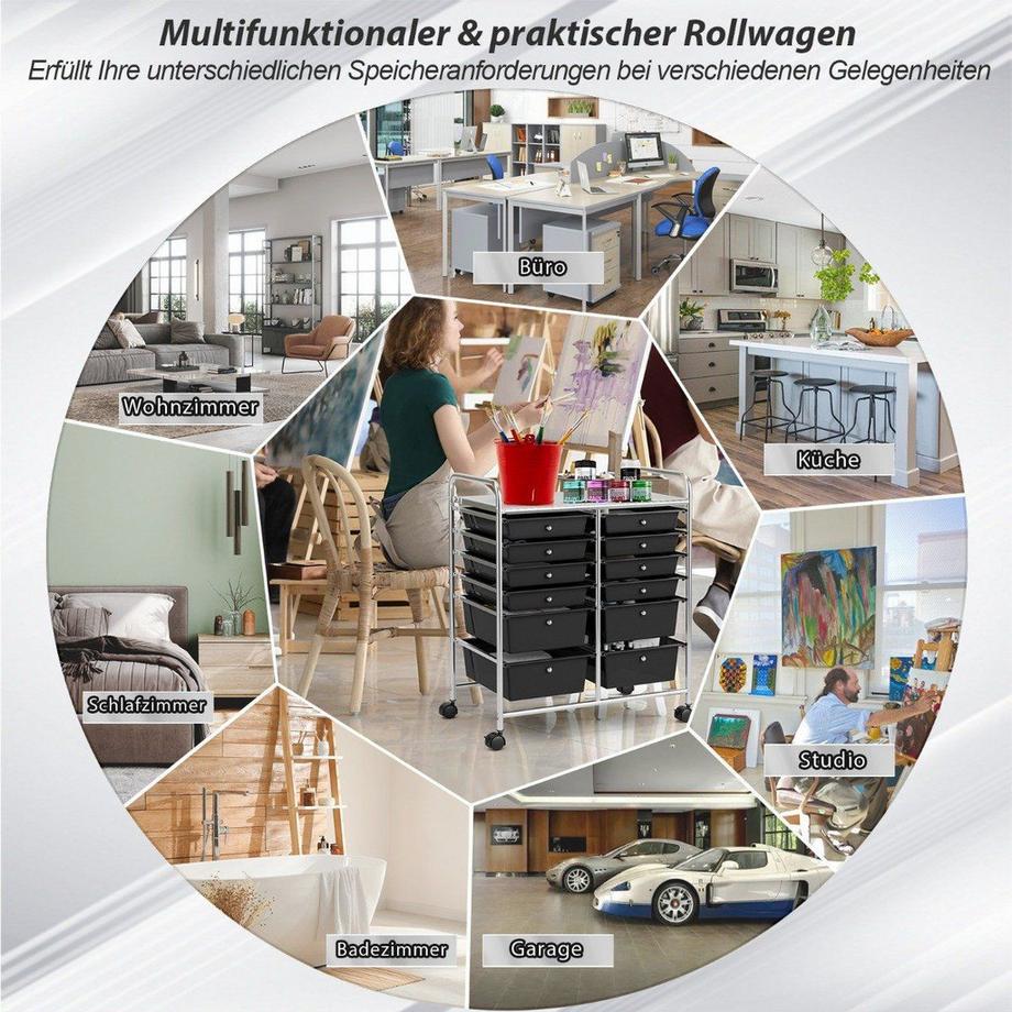 B2X Carrello con 12 cassetti impilabili, struttura in metallo e ripiano  