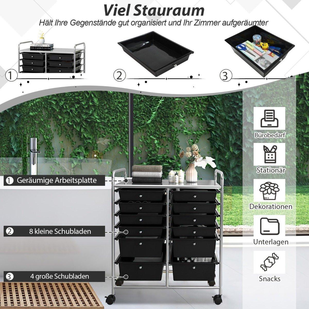 B2X Chariot avec 12 tiroirs empilables & structure métal & étagère  