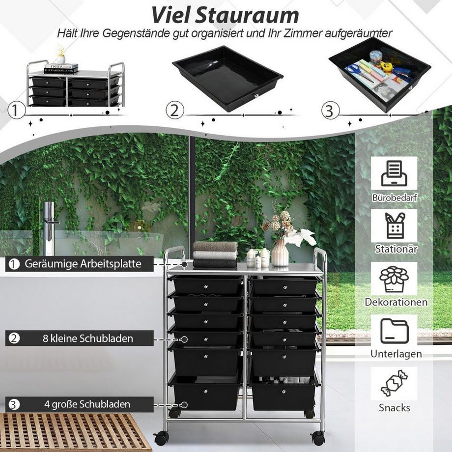 B2X Carrello con 12 cassetti impilabili, struttura in metallo e ripiano  