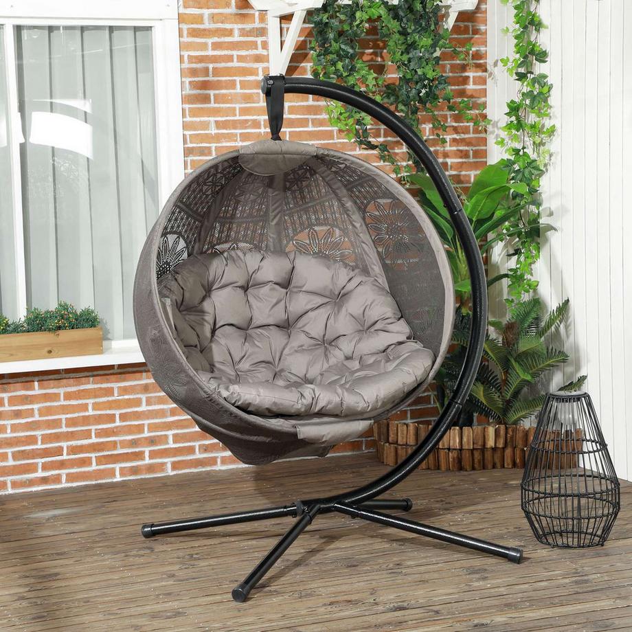 Northio Hängesessel Hängeschaukel mit Sitzkissen klappbarem Sitzkorb für Indoor Outdoor bis 120 kg belastbar Polyester Sand  