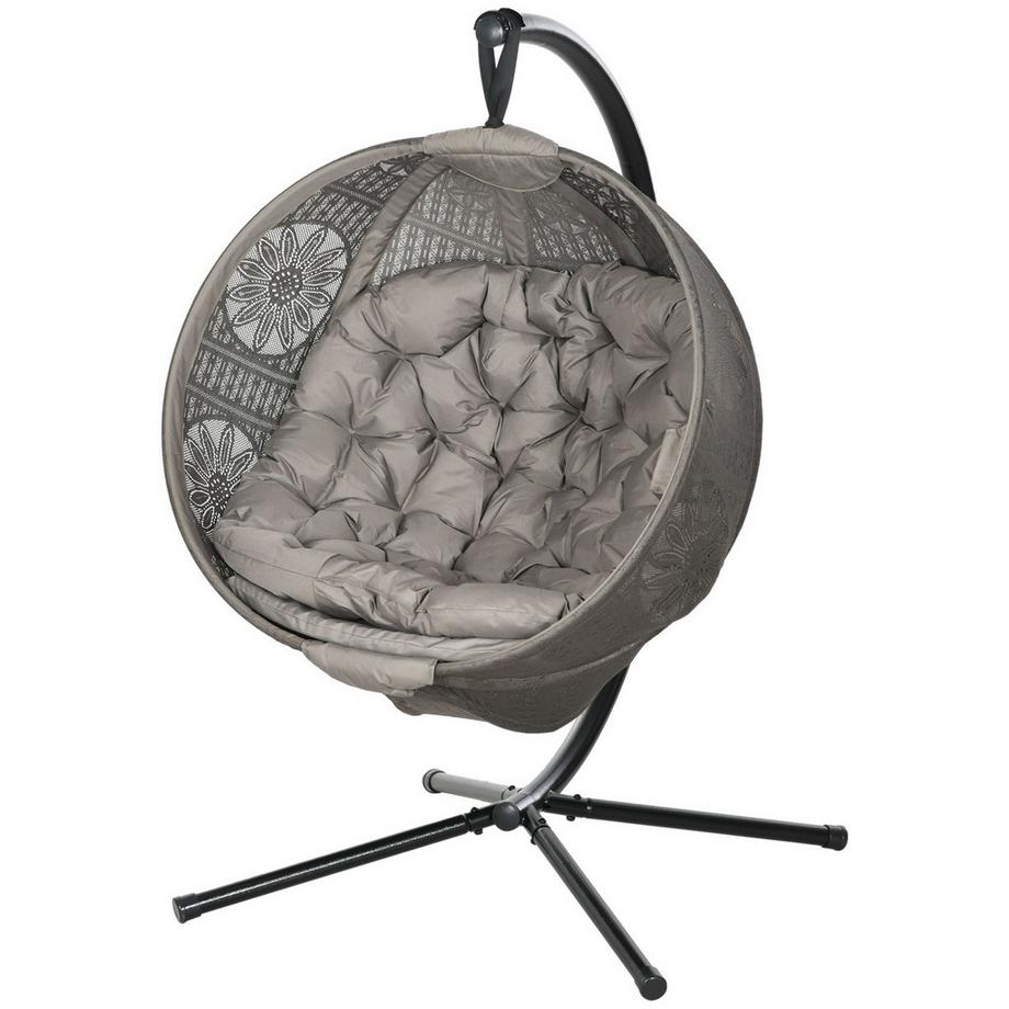 Hängesessel Hängeschaukel mit Sitzkissen klappbarem Sitzkorb für Indoor Outdoor bis 120 kg belastbar Polyester Sand
