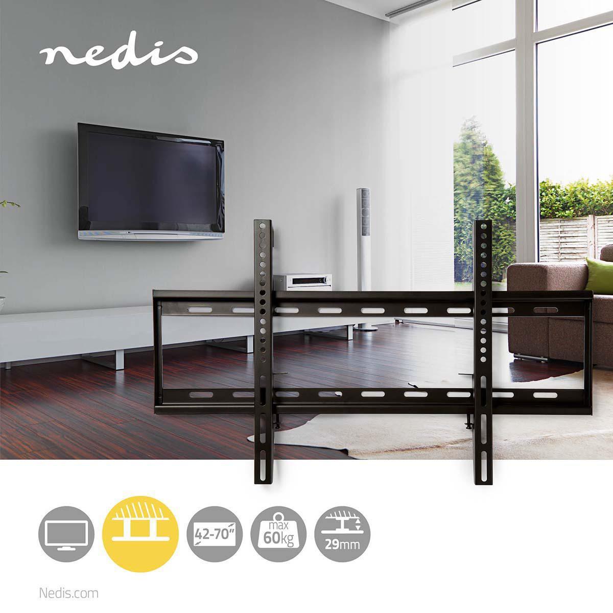 Nedis  Feste TV-Wandhalterung | 42-70" | Maximal unterstütztes Gewicht des Bildschirms: 60kg | Minimaler Wandabstand: 29mm | Stahl | Schwarz 