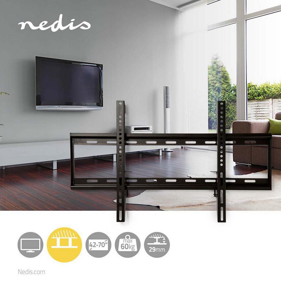 Nedis  Feste TV-Wandhalterung | 42-70" | Maximal unterstütztes Gewicht des Bildschirms: 60kg | Minimaler Wandabstand: 29mm | Stahl | Schwarz 