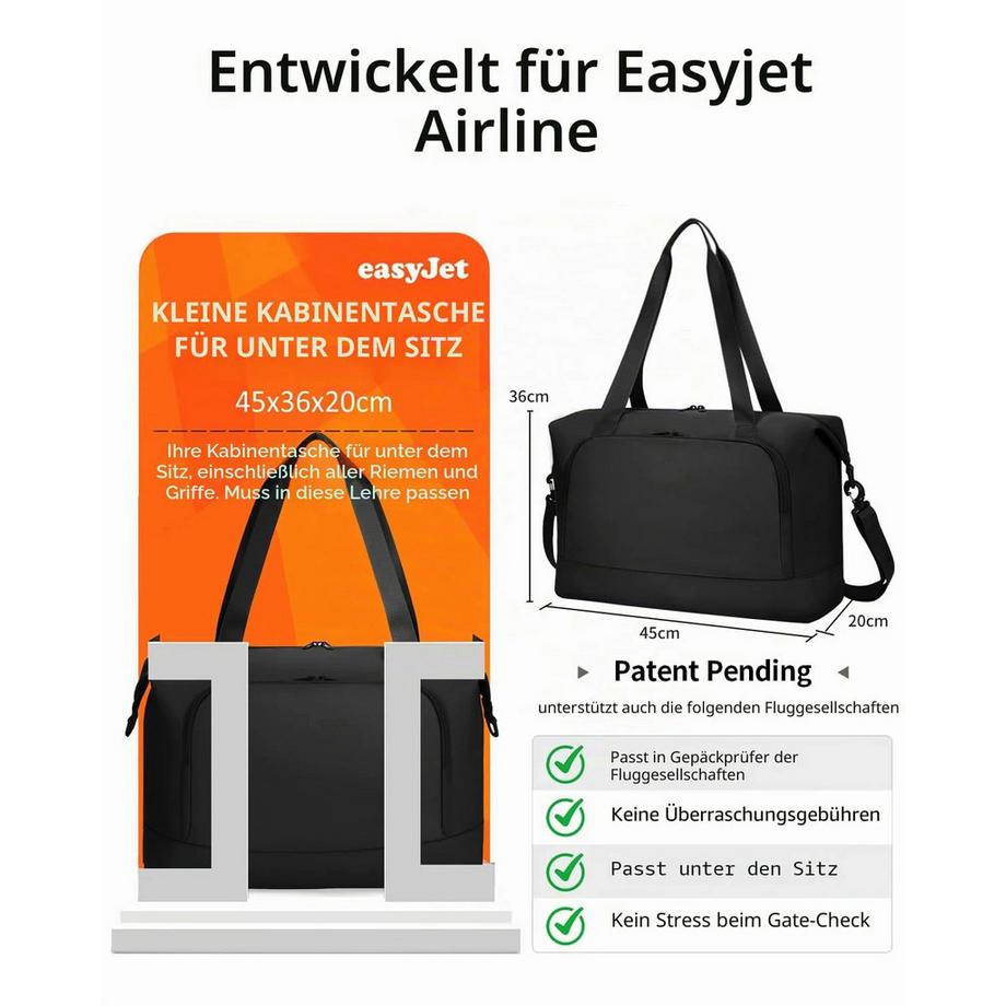 Only-bags.store Faltbare Reisetasche Untersitz-Handgepäck  