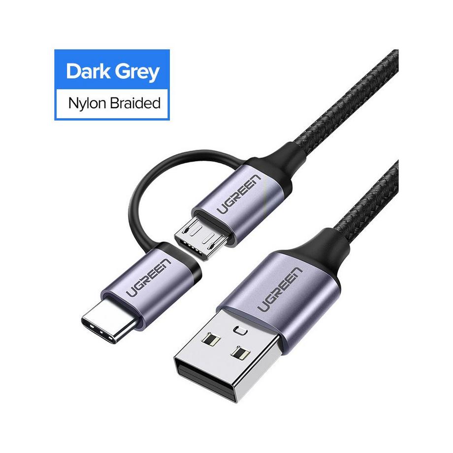 UGREEN  Ugreen 2in1 USB-auf-Micro-USB/USB-C-Kabel 2,4 A, 1 m – Schwarz 