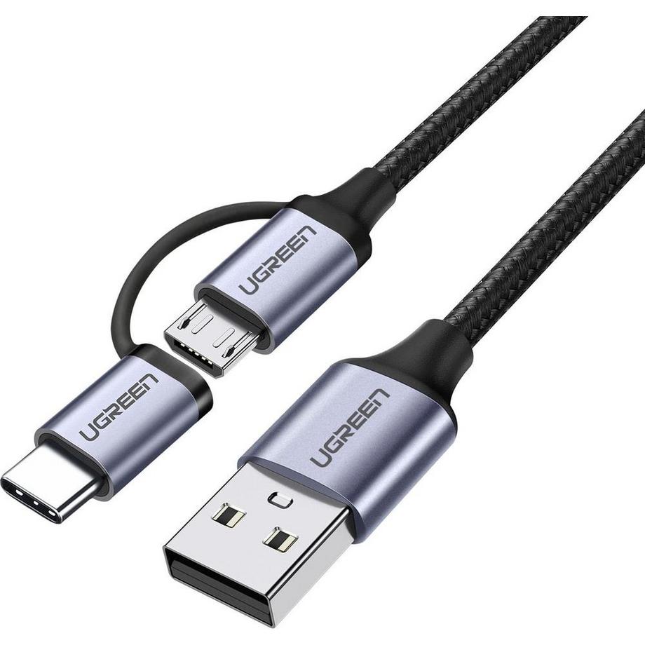 UGREEN  Ugreen 2in1 USB-auf-Micro-USB/USB-C-Kabel 2,4 A, 1 m – Schwarz 
