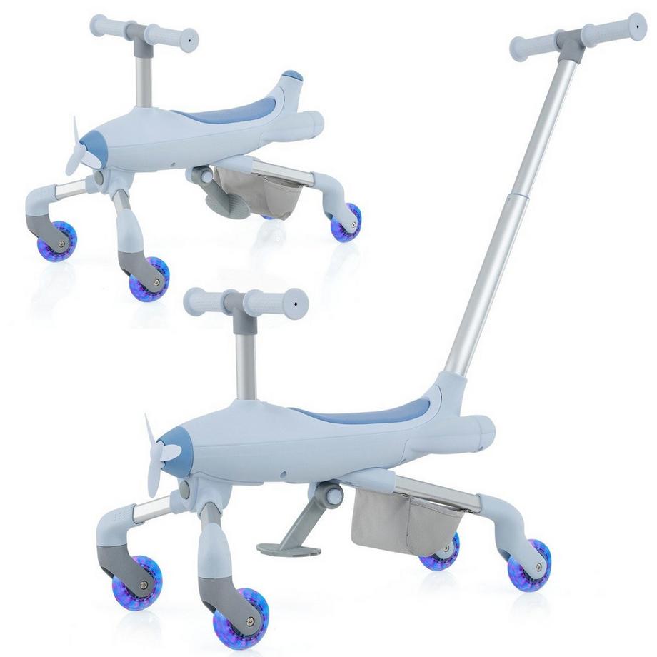 Northix  2-in-1-Rutschauto für Kinder Schiebewagen im Flugzeugmotiv mit LED-beleuchteten Rädern bis zu 50kg tragbar Blau 