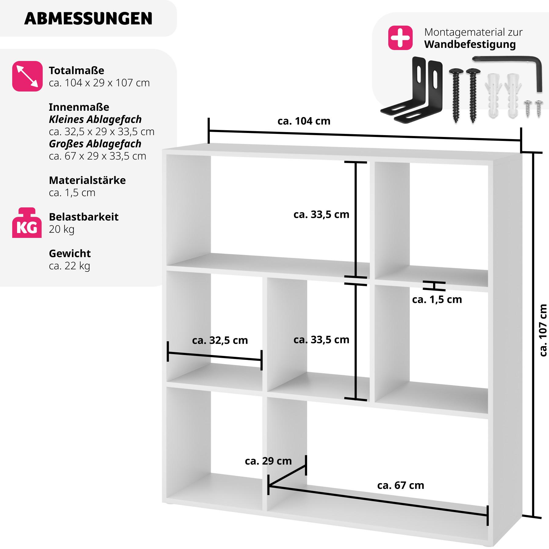 Tectake Libreria Tartu con 7 scomparti aperti, 104x29x107 cm  