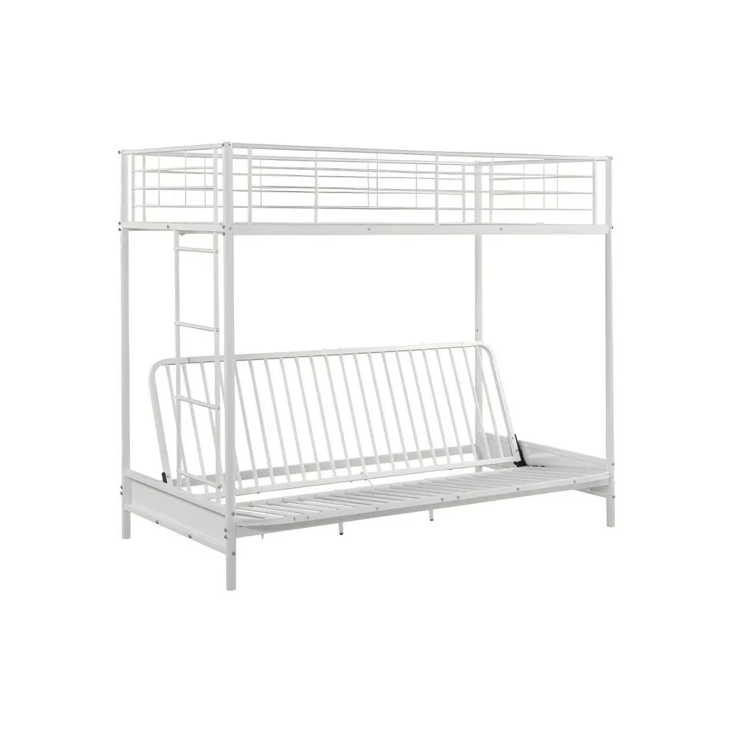 Vente-unique - Lit mezzanine 90 x 190 cm - Avec banquette convertible - Métal - Blanc - modulo v