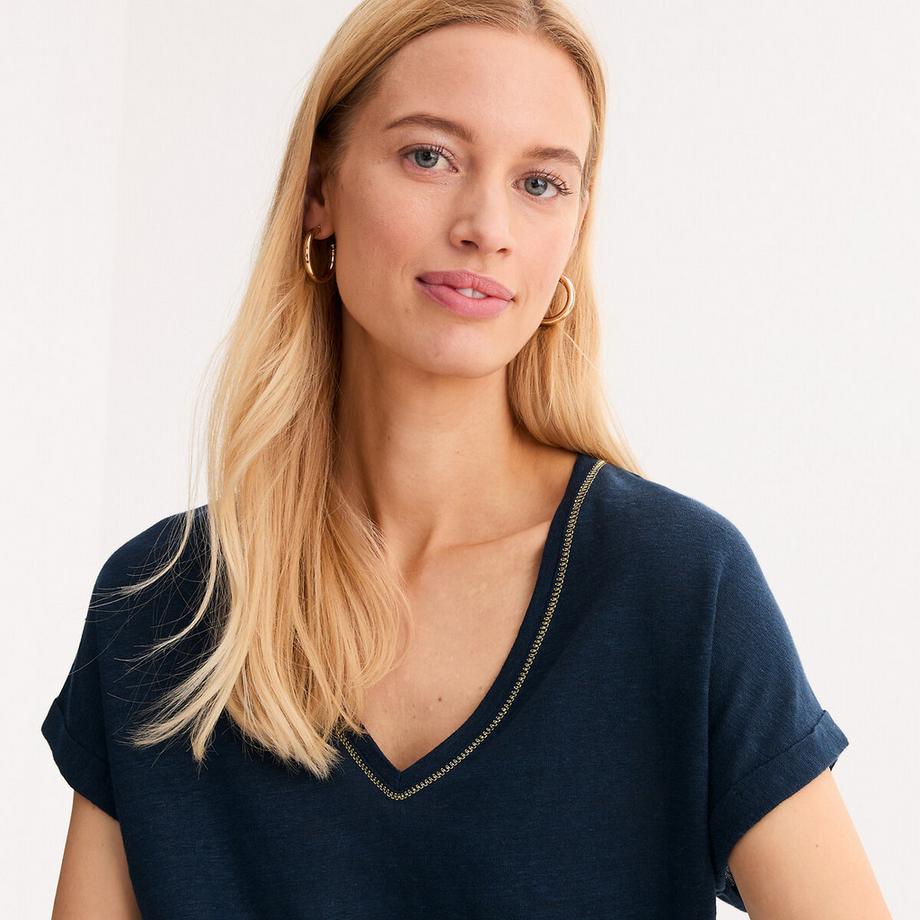 La Redoute Collections T-shirt Lino Scollo a V  
