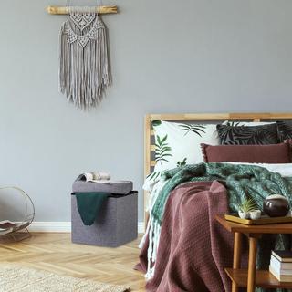 B2X Zusammenklappbarer Hocker mit Stauraum aus Leinenstoff  