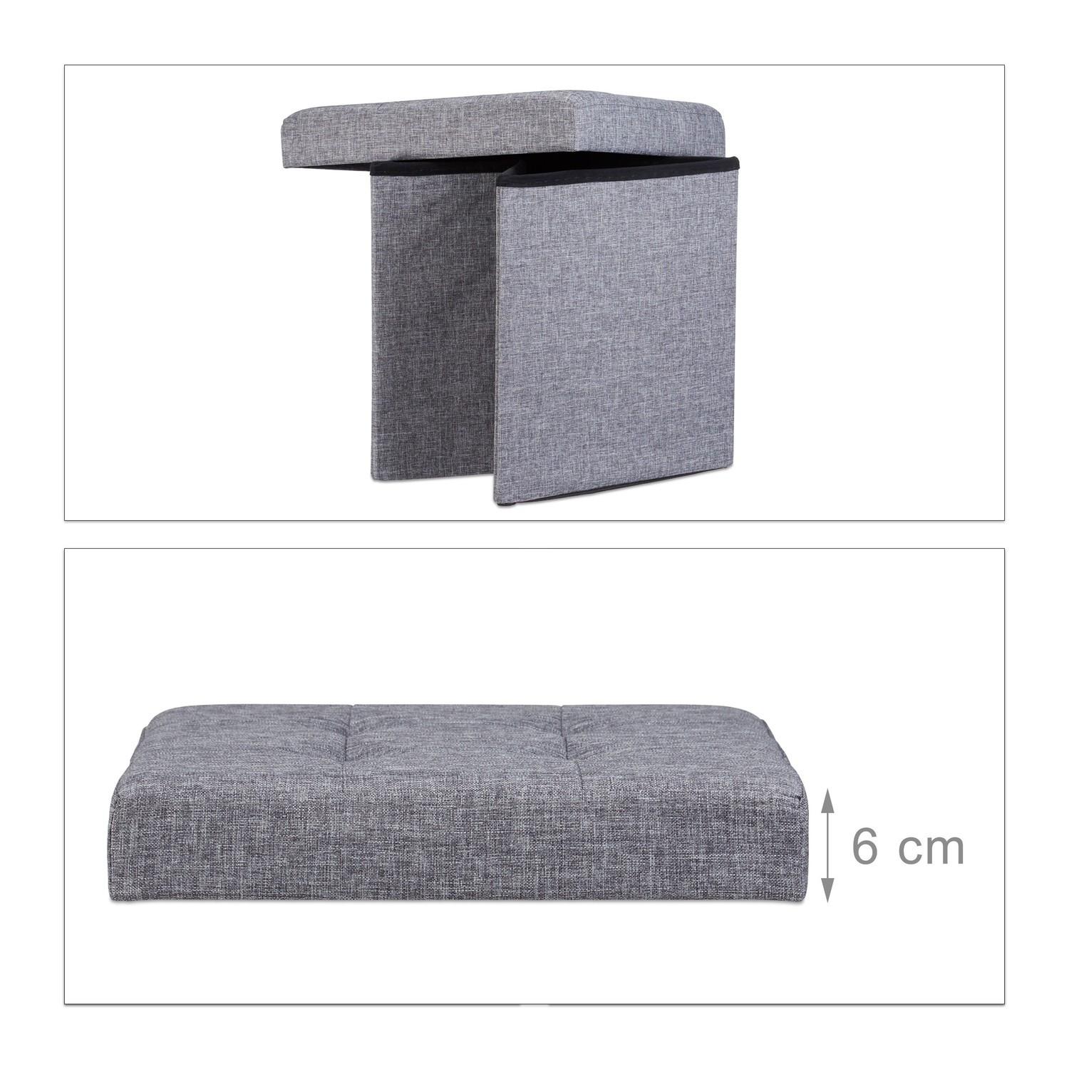 B2X Zusammenklappbarer Hocker mit Stauraum aus Leinenstoff  