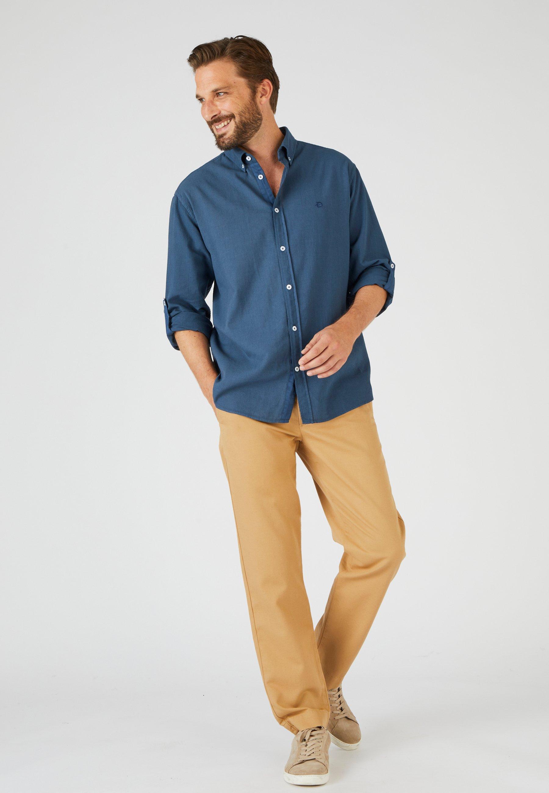 Image of Hemd Aus *baumwolle Und Leinen. Herren Blau 49-50