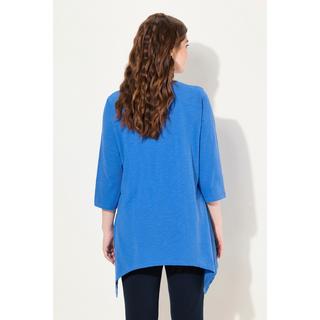 Ulla Popken  Shirt, Zipfelsaum, V-Ausschnitt, 3/4-Arm, Biobaumwolle 