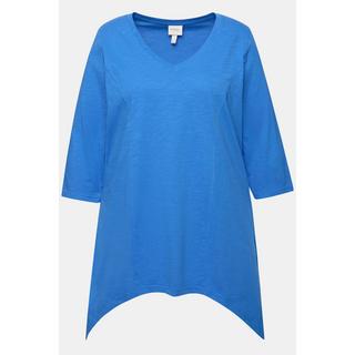 Ulla Popken  T-shirt, finition en pointe, col en V, manches 3/4, coton bio 