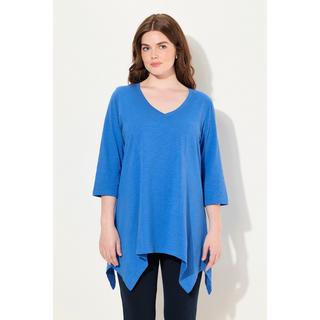 Ulla Popken  Shirt, Zipfelsaum, V-Ausschnitt, 3/4-Arm, Biobaumwolle 