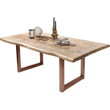 Table 240x100 cm - manguier massif, naturel - métal brun antique - avec bordure d'arbre