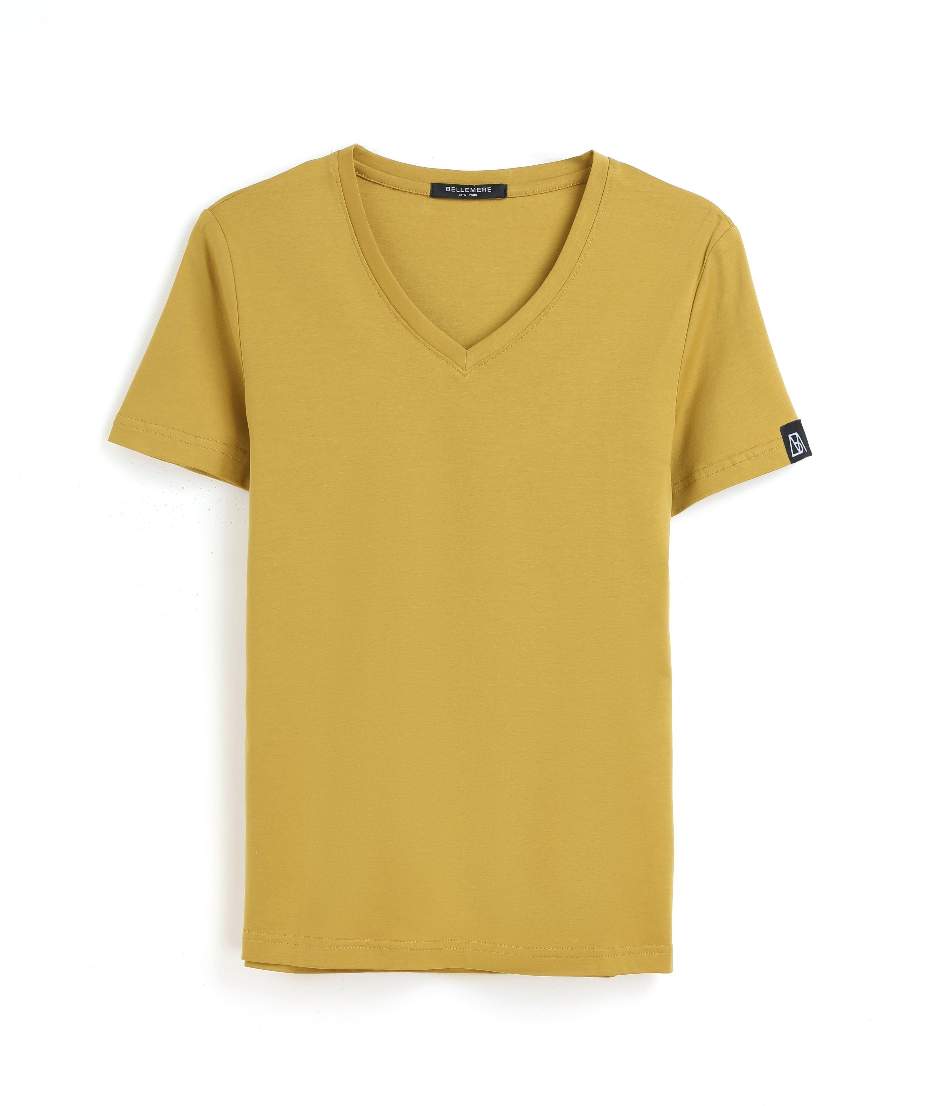 Image of Grand T-shirt Aus Baumwolle Mit V-ausschnitt, 160 G Damen Gold M