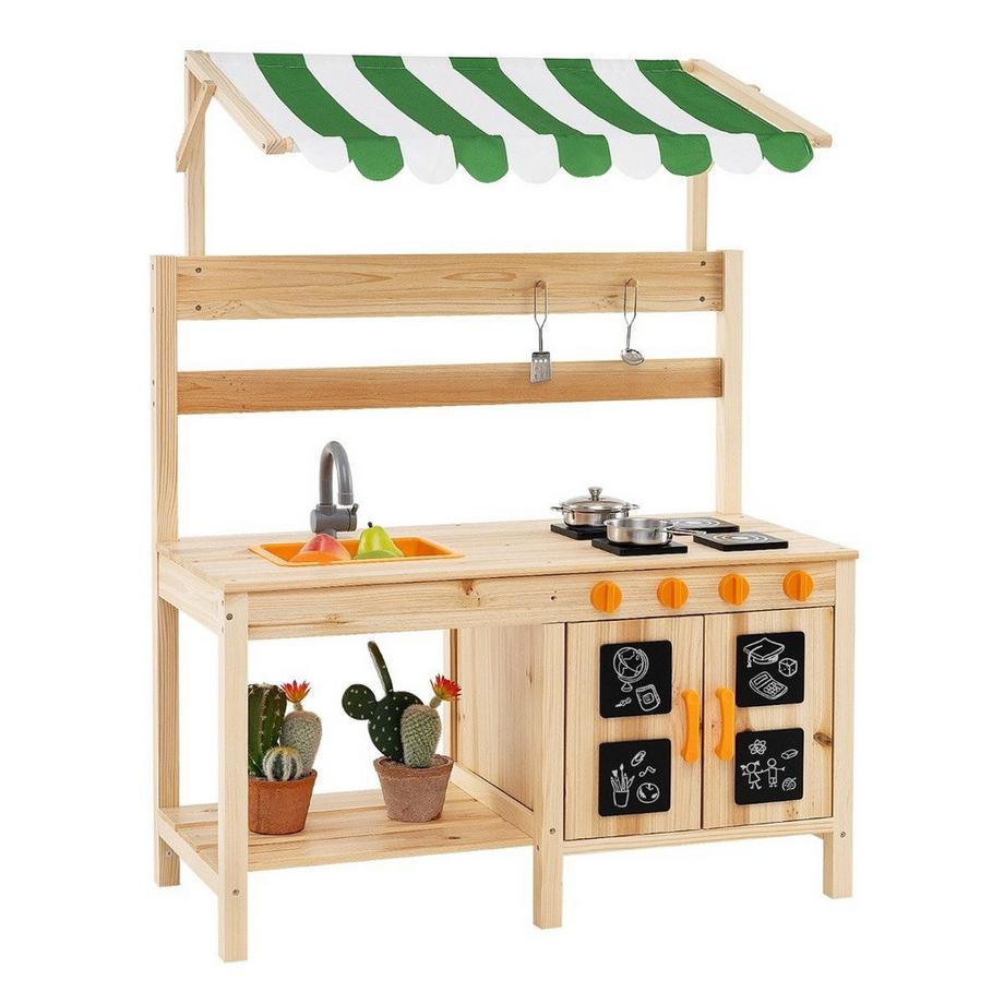 Northix  Matschküche Kinder Outdoor Kinderküche Tannenholz mit Überdachung 88 x 39 x 117 cm Natur 
