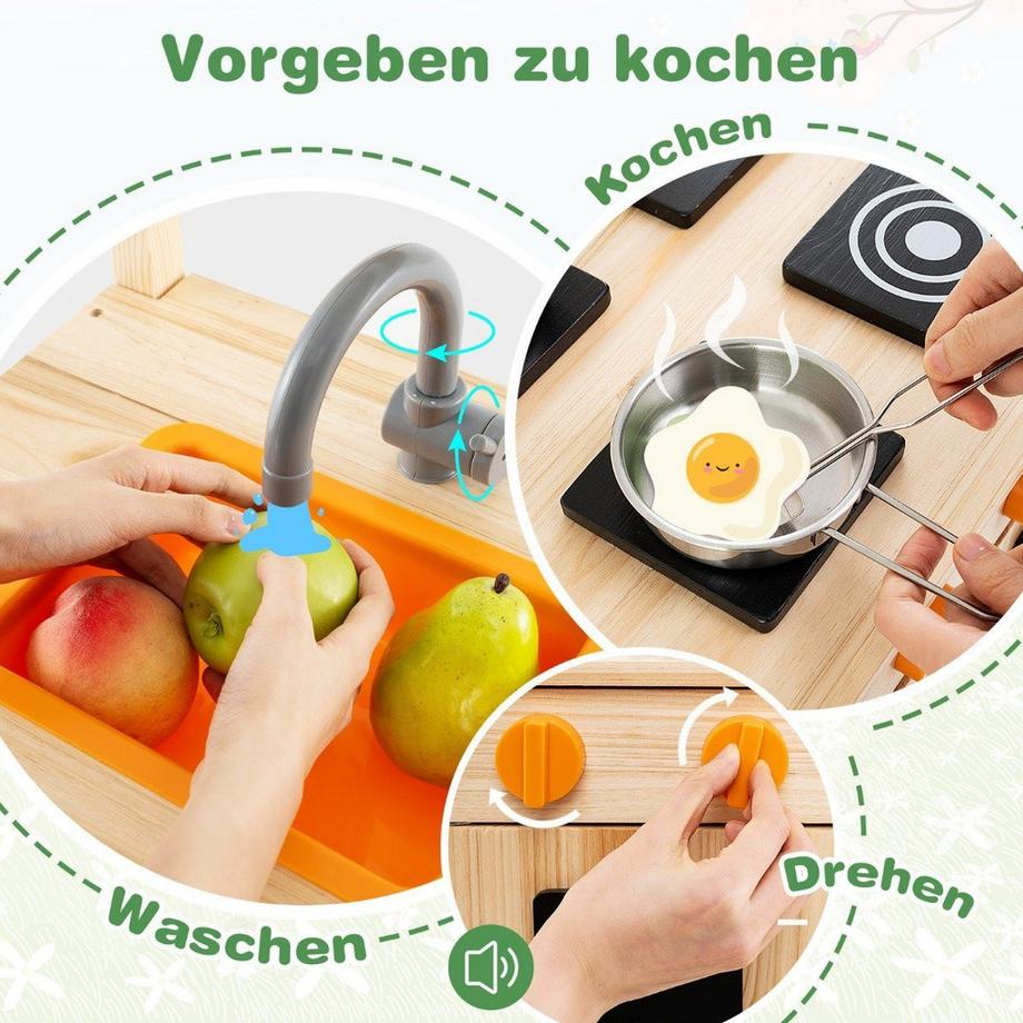 Northix  Matschküche Kinder Outdoor Kinderküche Tannenholz mit Überdachung 88 x 39 x 117 cm Natur 