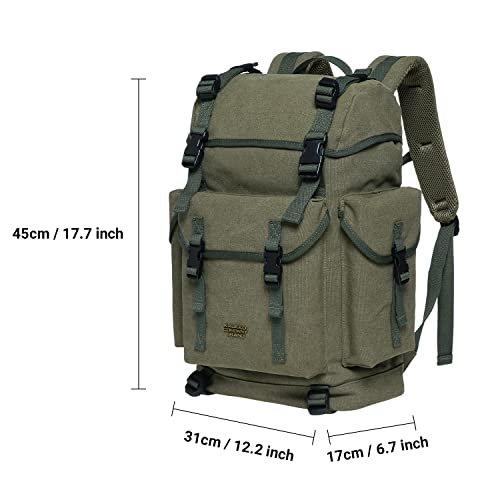 Only-bags.store Canvas Groß Rucksack, Vintage Jagdrucksack Wanderrucksack mit 15 Zoll Laptopfach für Arbeit,  