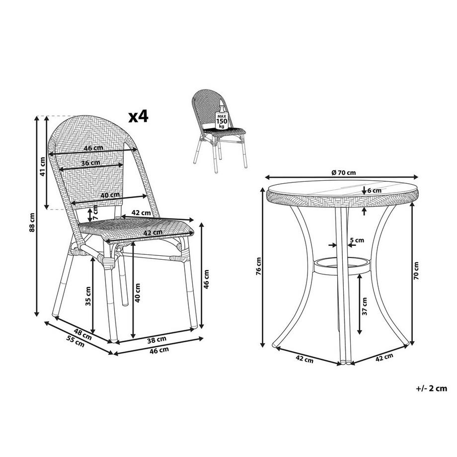 Beliani Set da pranzo per 4 persone en Rattan sintetico Boho RIFREDDO  