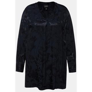 Ulla Popken  Blouse jacquard imprimé floral, col en V et manches longues 