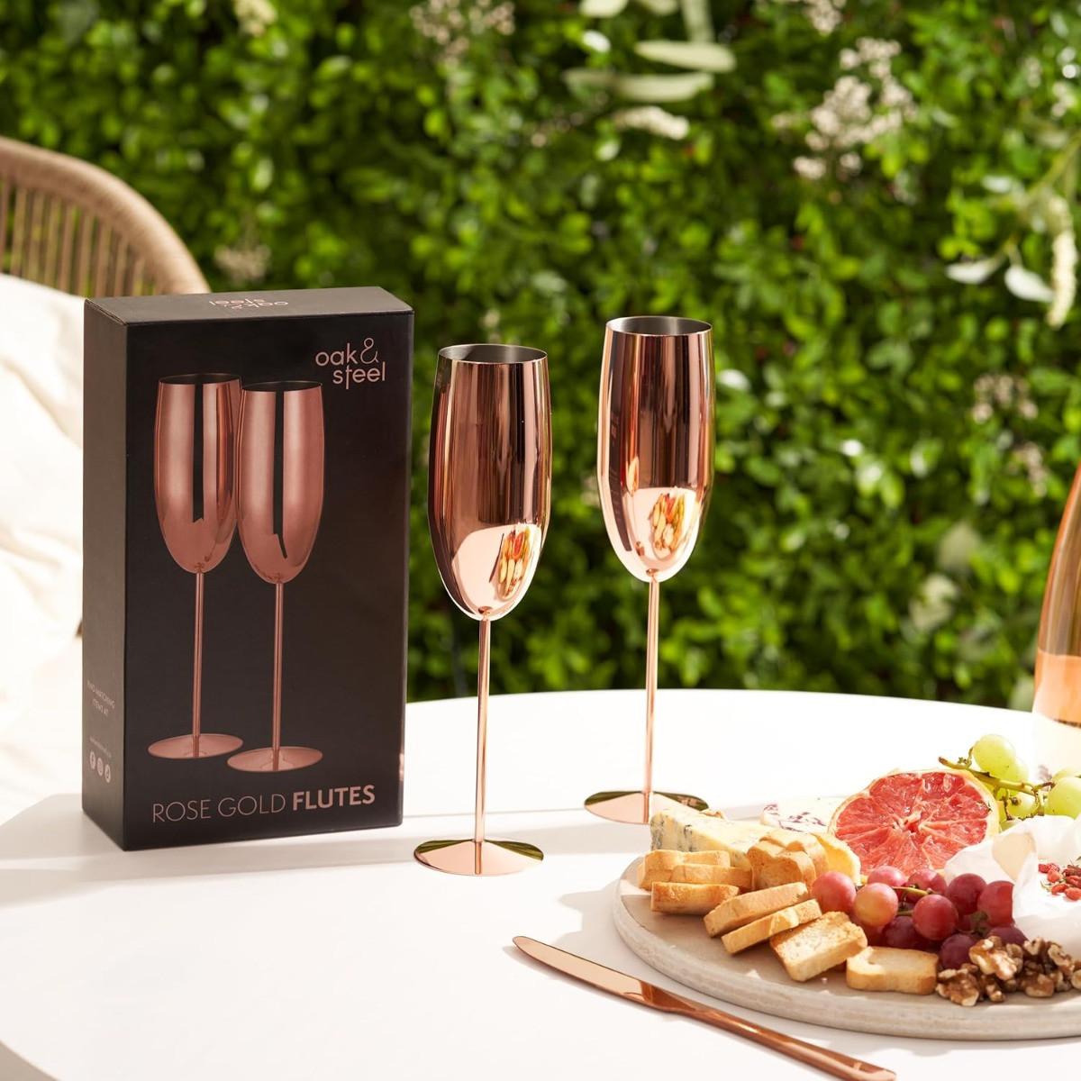 Oak & steel Edelstahl Sektgläser Rosegold 2er-Set  