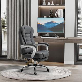 Northio Chaise De Bureau Avec Repose-Pieds, Chaise D'Ordinateur Réglable En Hauteur, Chaise De Direction Aspect Lin, Inclinable En Métal Gris  