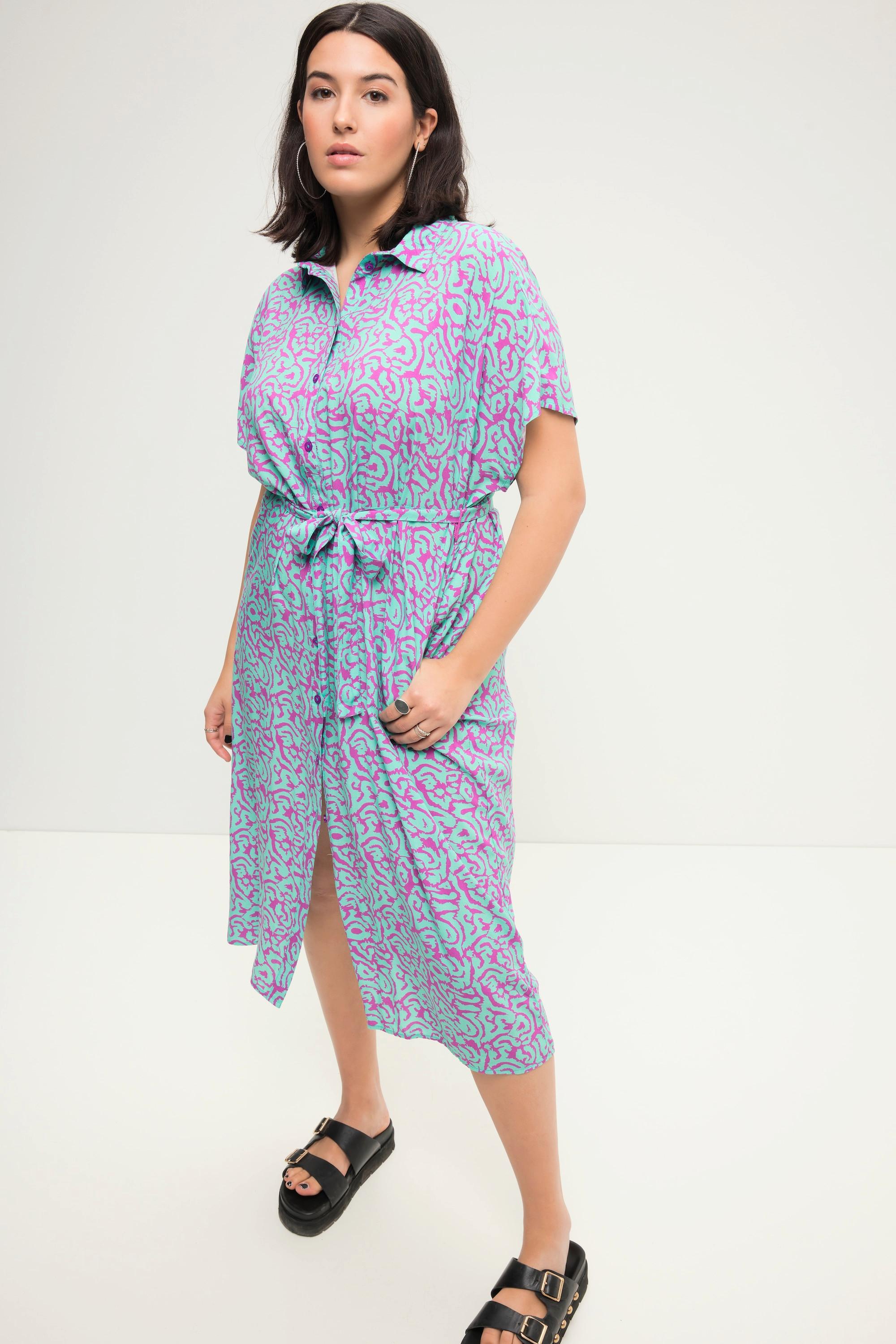 Studio Untold Oversized Hemdblusen-Midikleid Zweifarbiger Print Bindegürtel  