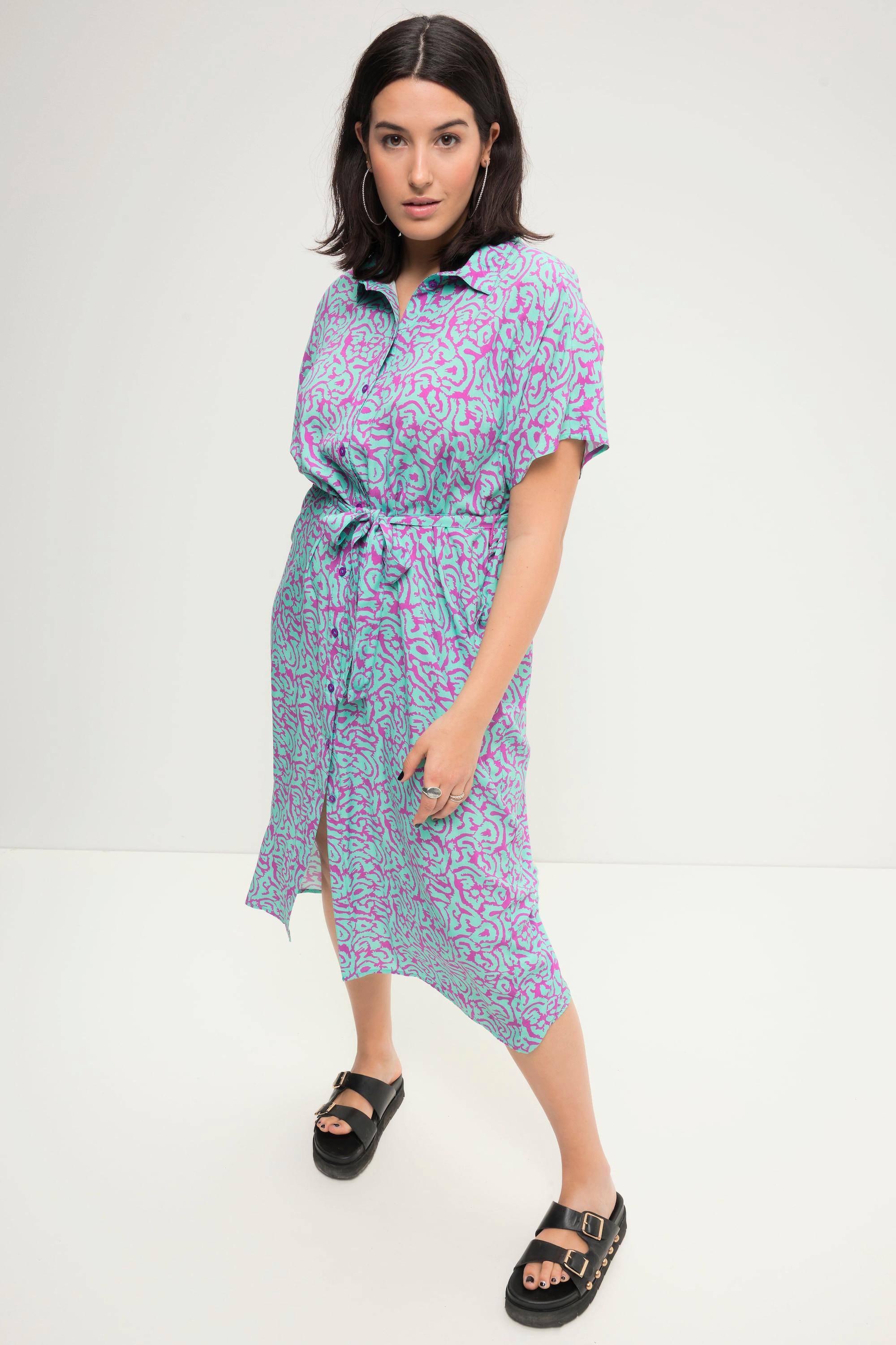 Studio Untold Oversized Hemdblusen-Midikleid Zweifarbiger Print Bindegürtel  