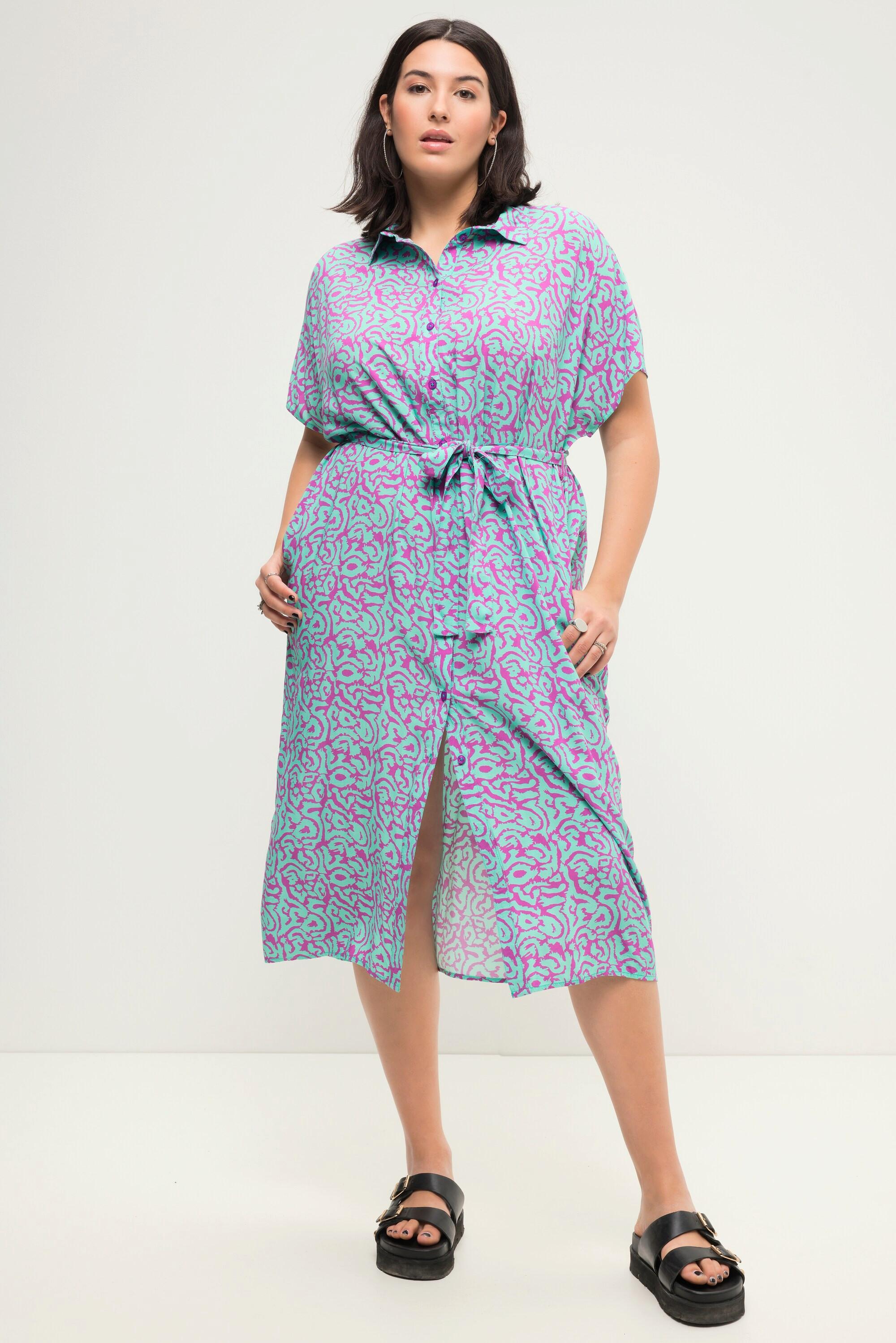 Studio Untold Oversized Hemdblusen-Midikleid Zweifarbiger Print Bindegürtel  