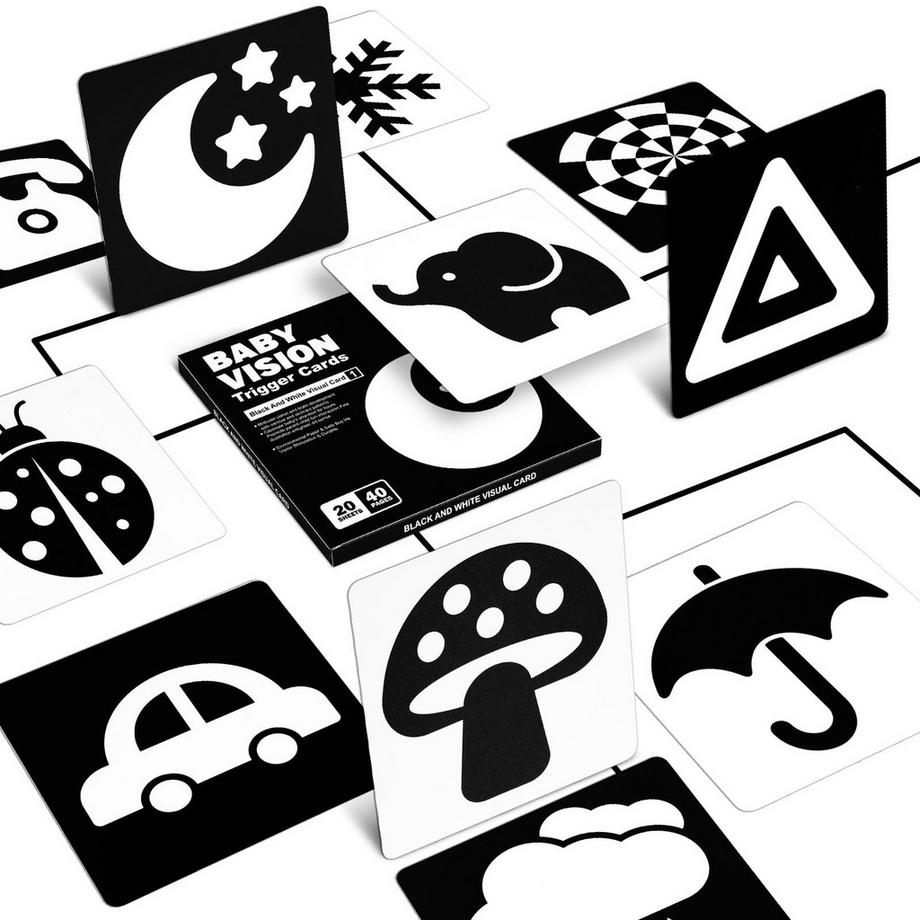 Activity-board  Sensory Toys Karten, 20pcs Kontrast Buch Baby, Flashcards Kleinkinder für visuelle Stimulation und Gehirnentwicklung 