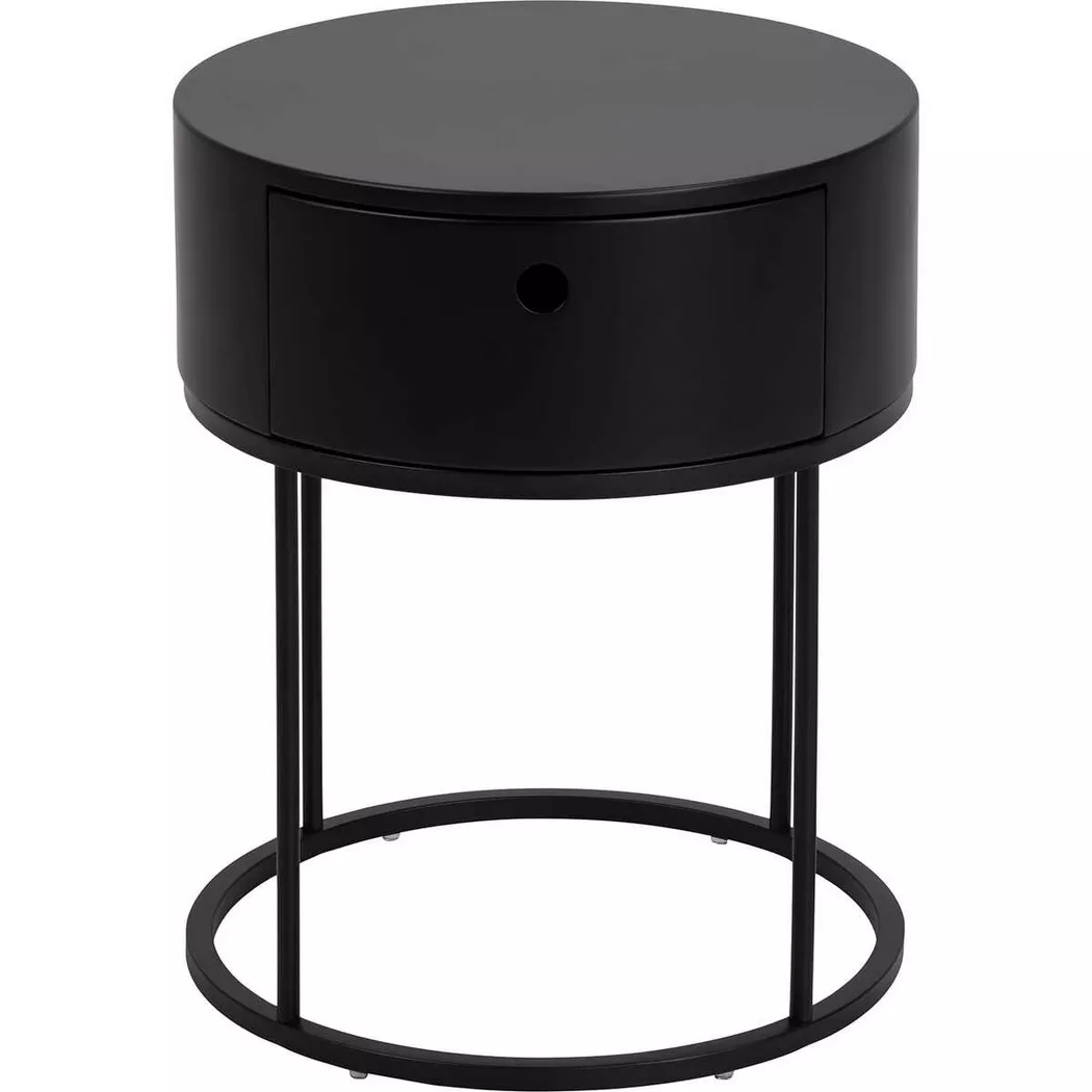 Polo Round Bedside Table in Black, Black