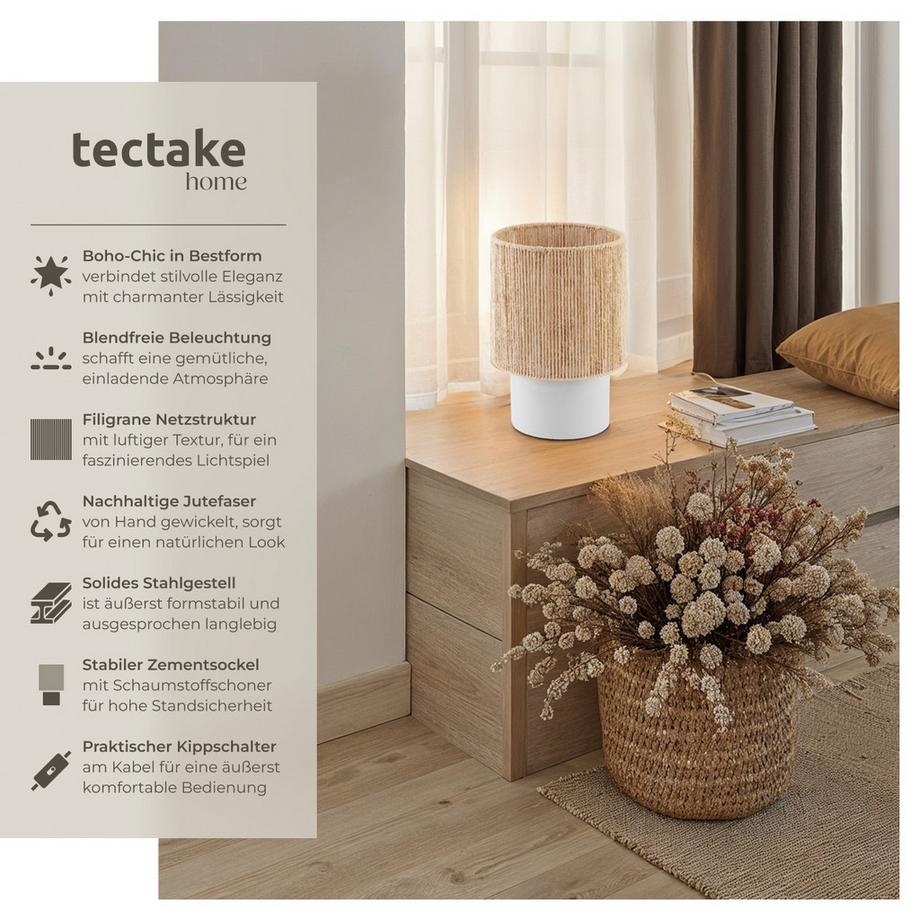 Tectake  Lampe de chevet en jute style bohème KLEA style bohème avec technique de tressage 60 W 