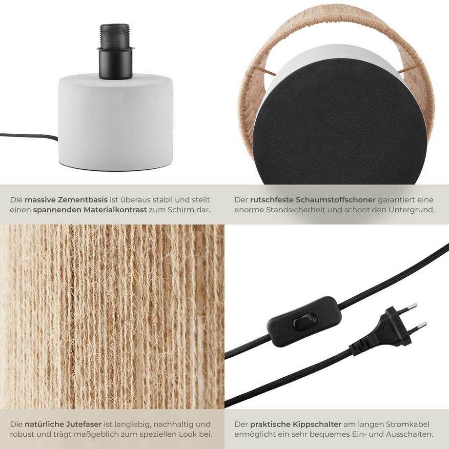 Tectake  Lampe de chevet en jute style bohème KLEA style bohème avec technique de tressage 60 W 