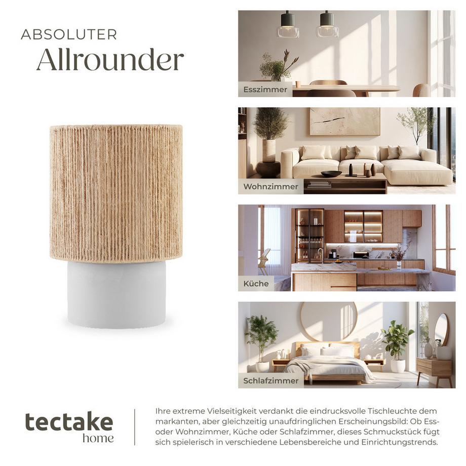 Tectake  Lampe de chevet en jute style bohème KLEA style bohème avec technique de tressage 60 W 