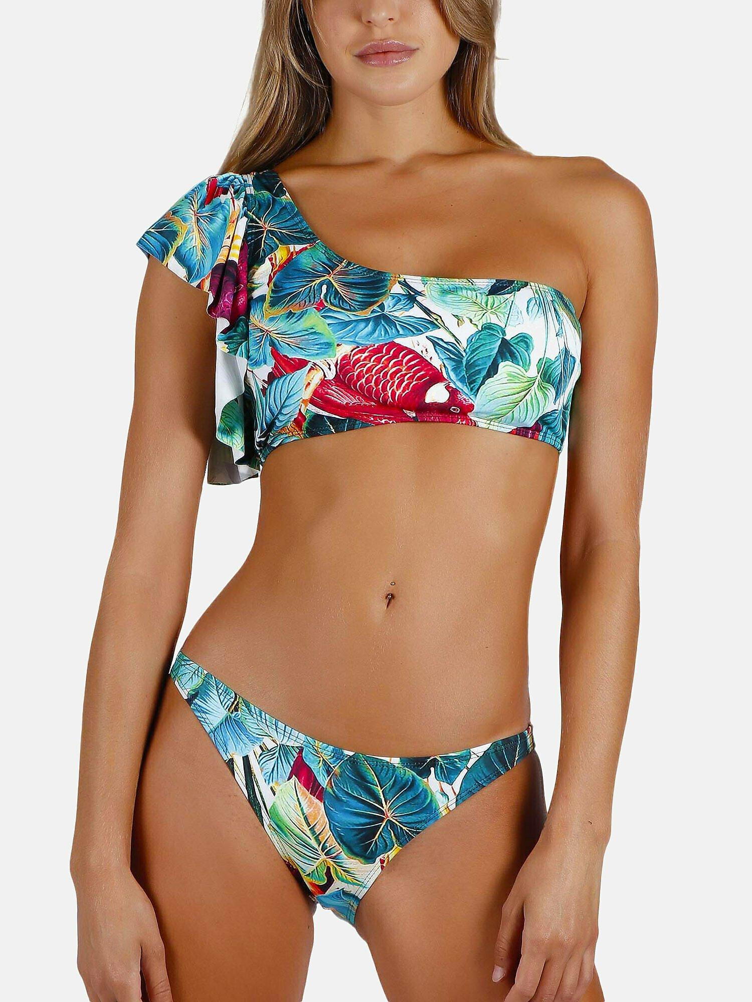 Image of Admas Zweiteiliges Set asymmetrischer Bikini mit Rüschen Tropical - 38