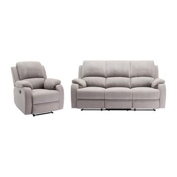 Relaxsofa 3-Sitzer & Relaxsessel - Mikrofaser - Hellgrau - BRODY