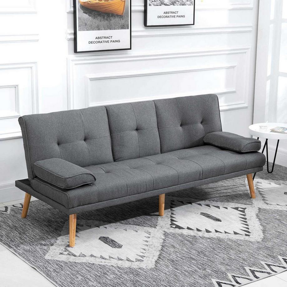 Northio Schlafsofa 3-Sitzer-Sofa, Bettsofa Mit Klappbarem Tisch, Becherhalter, Skandi-Design, Dunkelgrau, Bis 250Kg  