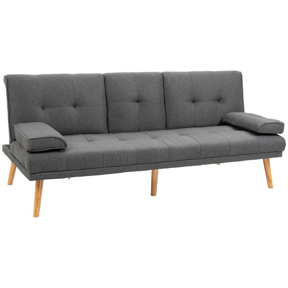 Schlafsofa 3-Sitzer-Sofa, Bettsofa Mit Klappbarem Tisch, Becherhalter, Skandi-Design, Dunkelgrau, Bis 250Kg