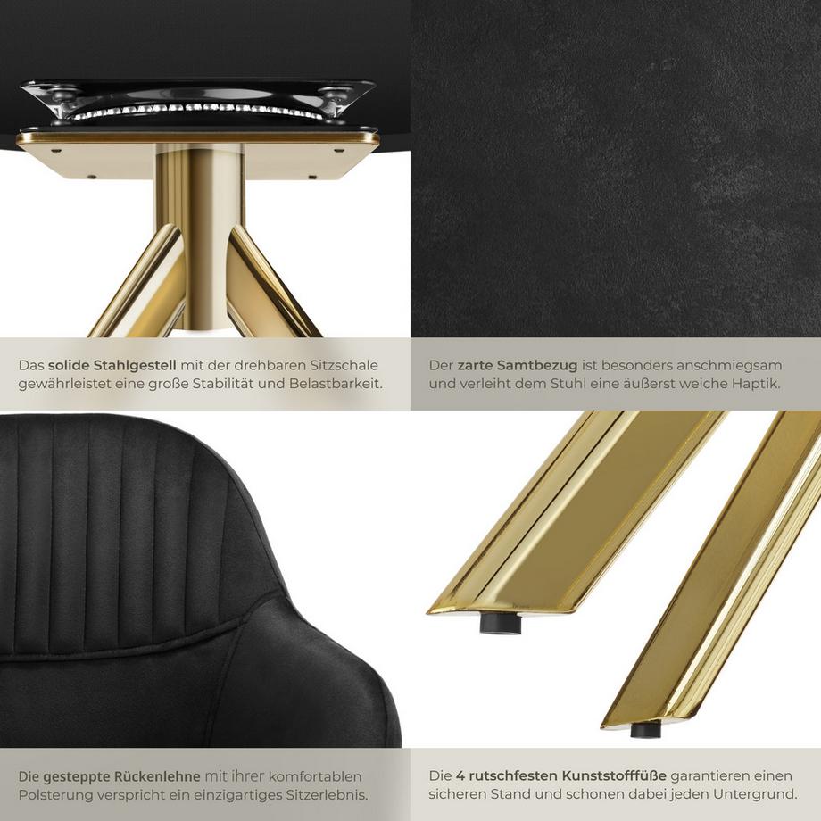 Tectake Samt-Drehstuhl Lona gepolstert mit durchgehender Lehne  