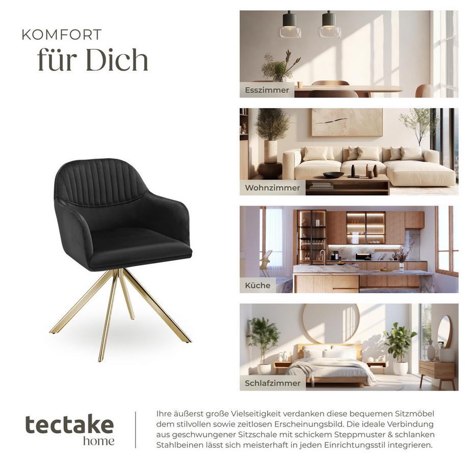 Tectake Samt-Drehstuhl Lona gepolstert mit durchgehender Lehne  