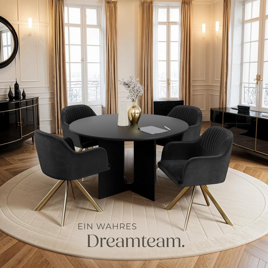 Tectake Samt-Drehstuhl Lona gepolstert mit durchgehender Lehne  