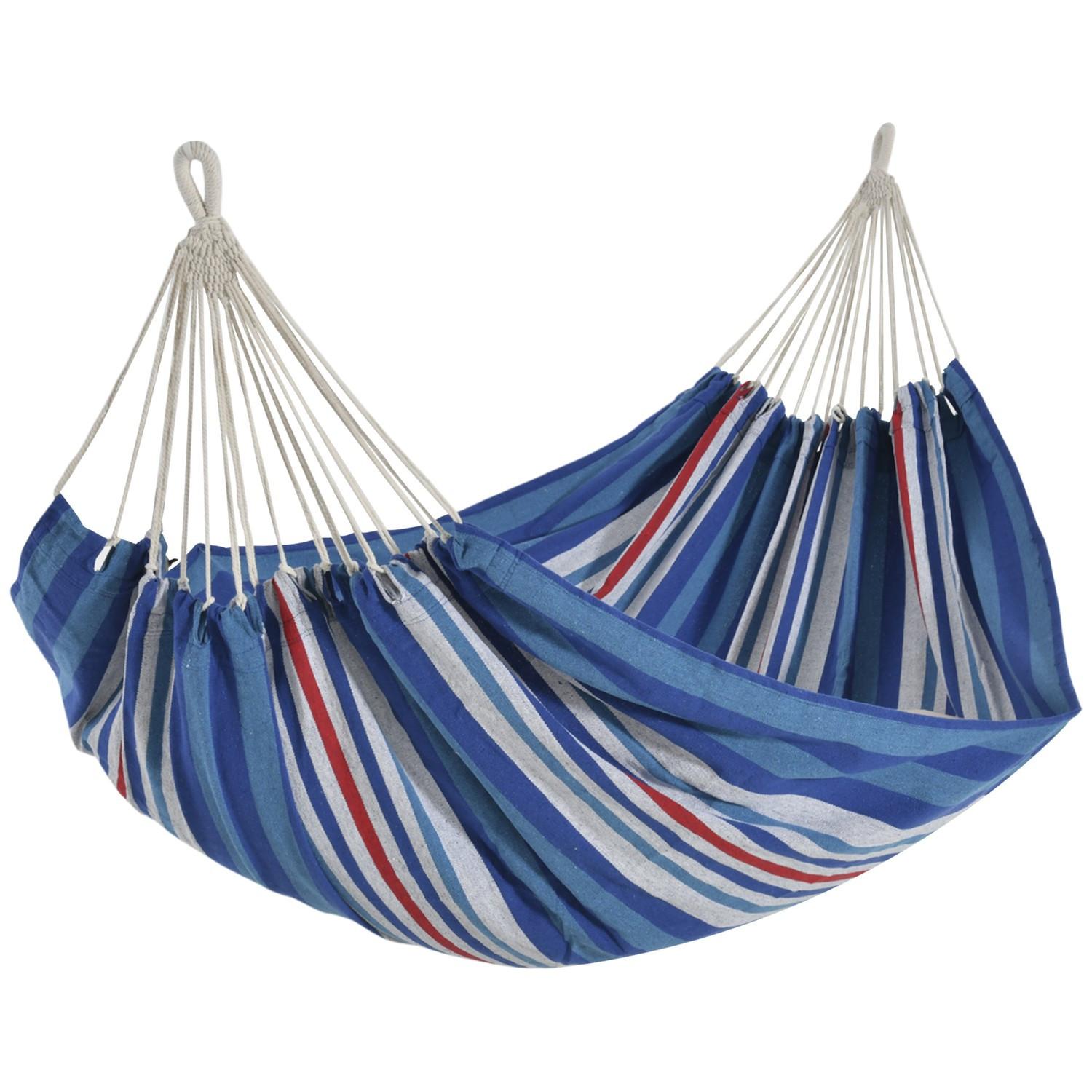 Outsunny Hammock 310 X 150 Cm Amaca Con Asta Da Esterno Con Borsa Per Il Trasporto, Portata Fino A 180 Kg, Portatile, In Cotone Traspirante, Blu + Rosso  