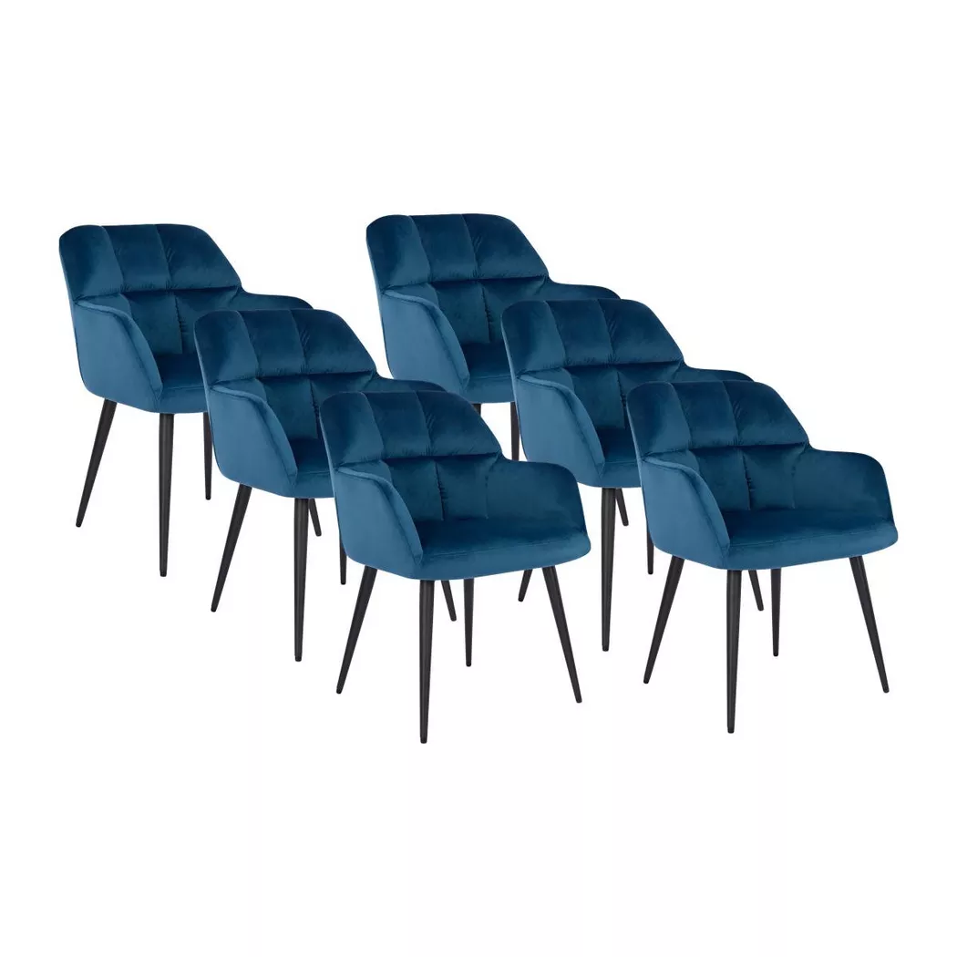 Vente-unique - Lot de 6 chaises avec accoudoirs Velours métal PEGA, One Size, Bleu