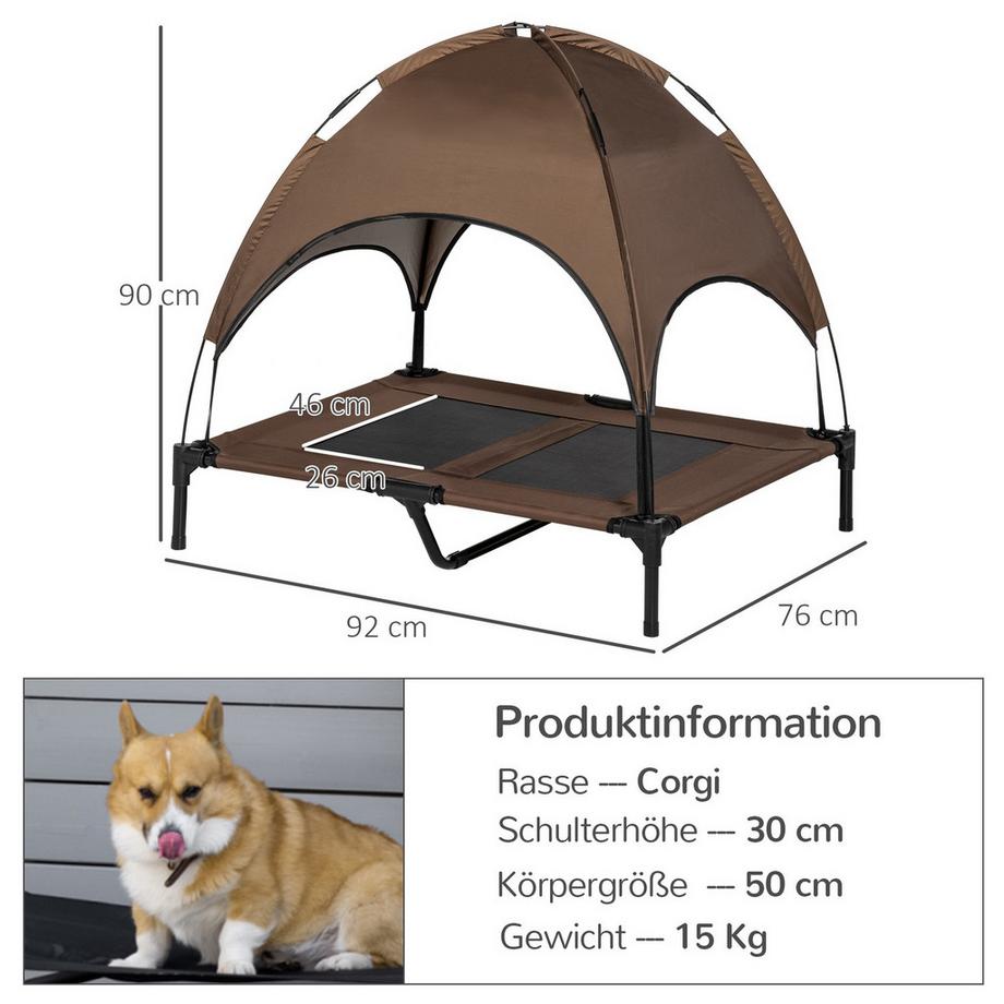 Northio  Erhöhtes Hundebett Outdoor Baldachin Atmungsaktiv Taftstoff Kaffee 92X76X90Cm 