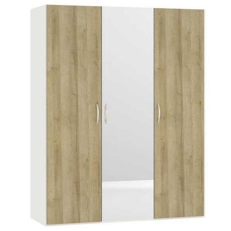 Jutzler Armoire portes battantes, décor chêne, miroir, blanc crème 152,2 x 195  