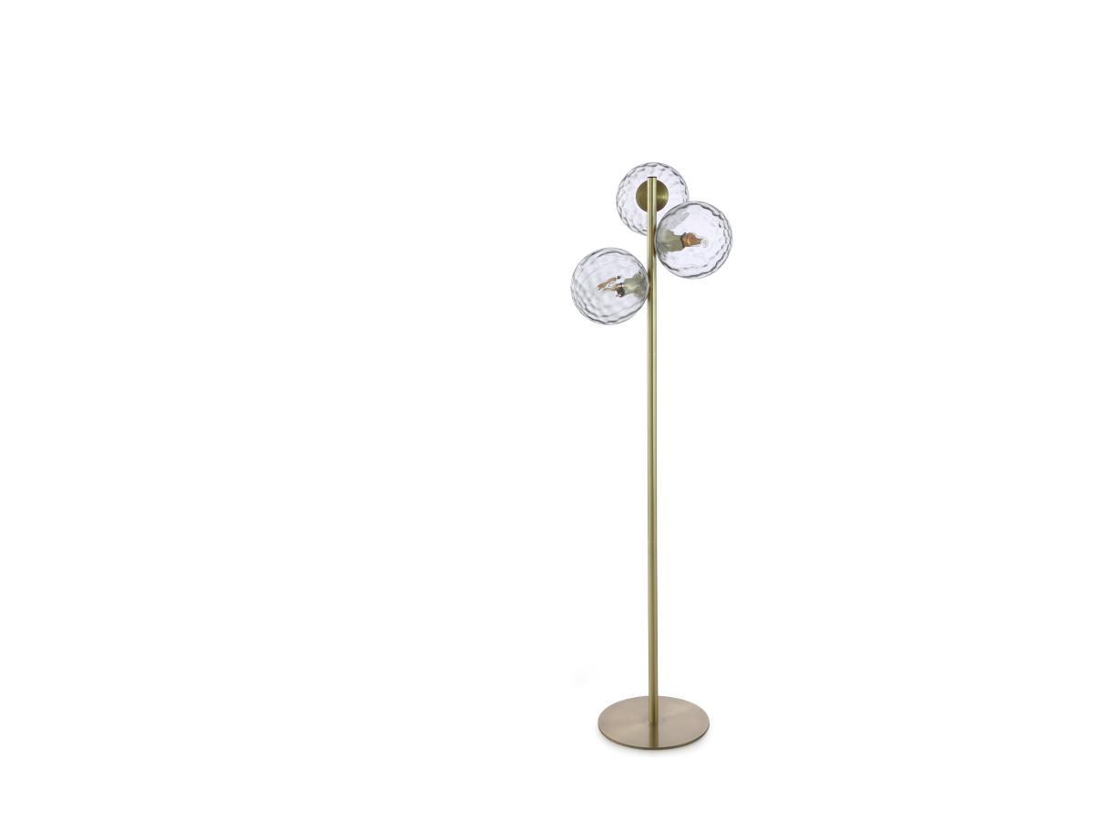 Vente-unique  Lampadaire en métal et verre fumé - 3 globes - L. 30 x P. 40 x H. 150 cm - Doré - SUSANNE 